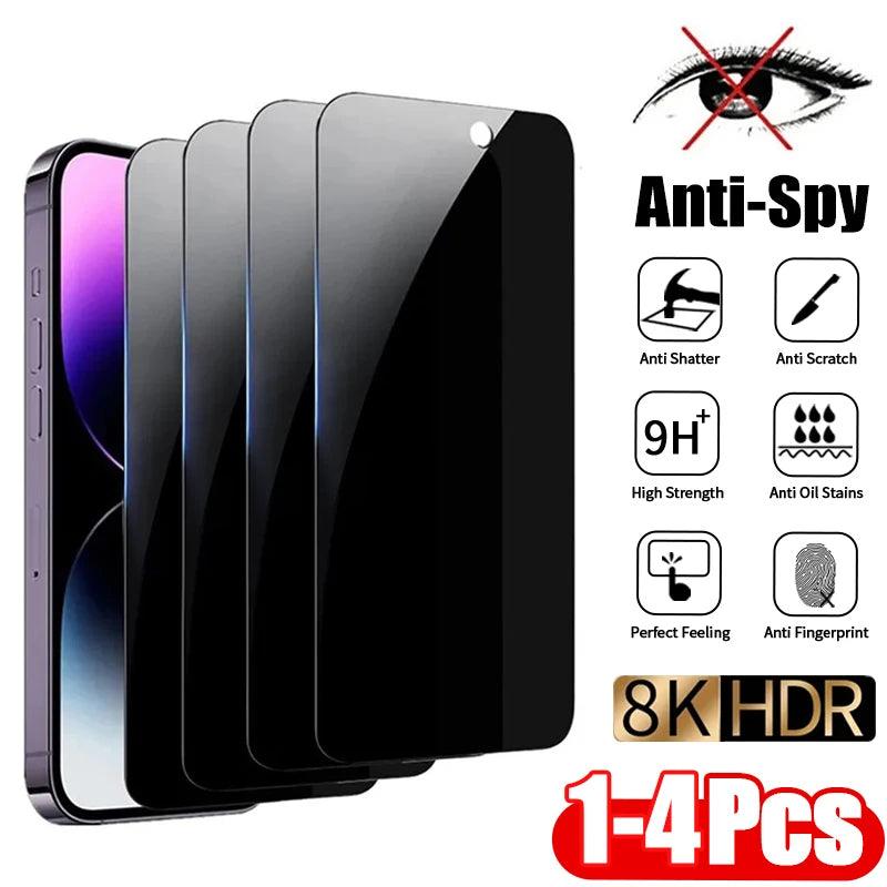 1-4Pcs Anti-spy Tempered Glass for IPhone 16 15 13 11 14Pro Max Full Cover Privacy Screen Protector For iPhone X XS Max XR Glass - MANDOTOS
