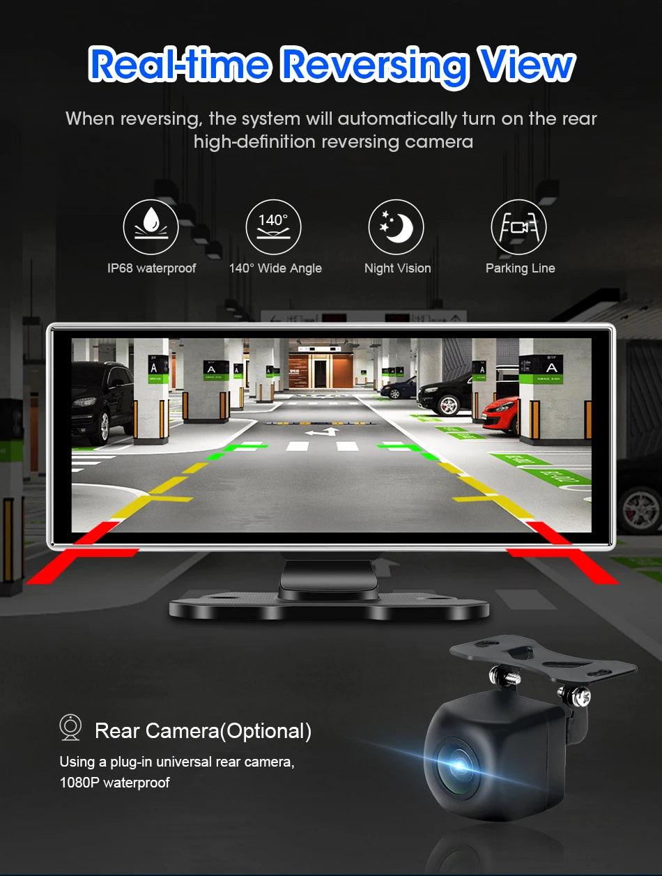11.26 inch Car DVR 4K Dash Cam Dual Lens Wireless Carplay & Android Auto Video Recorder Monitor GPS Navigation 5G Wifi FM AUX - MANDOTOS