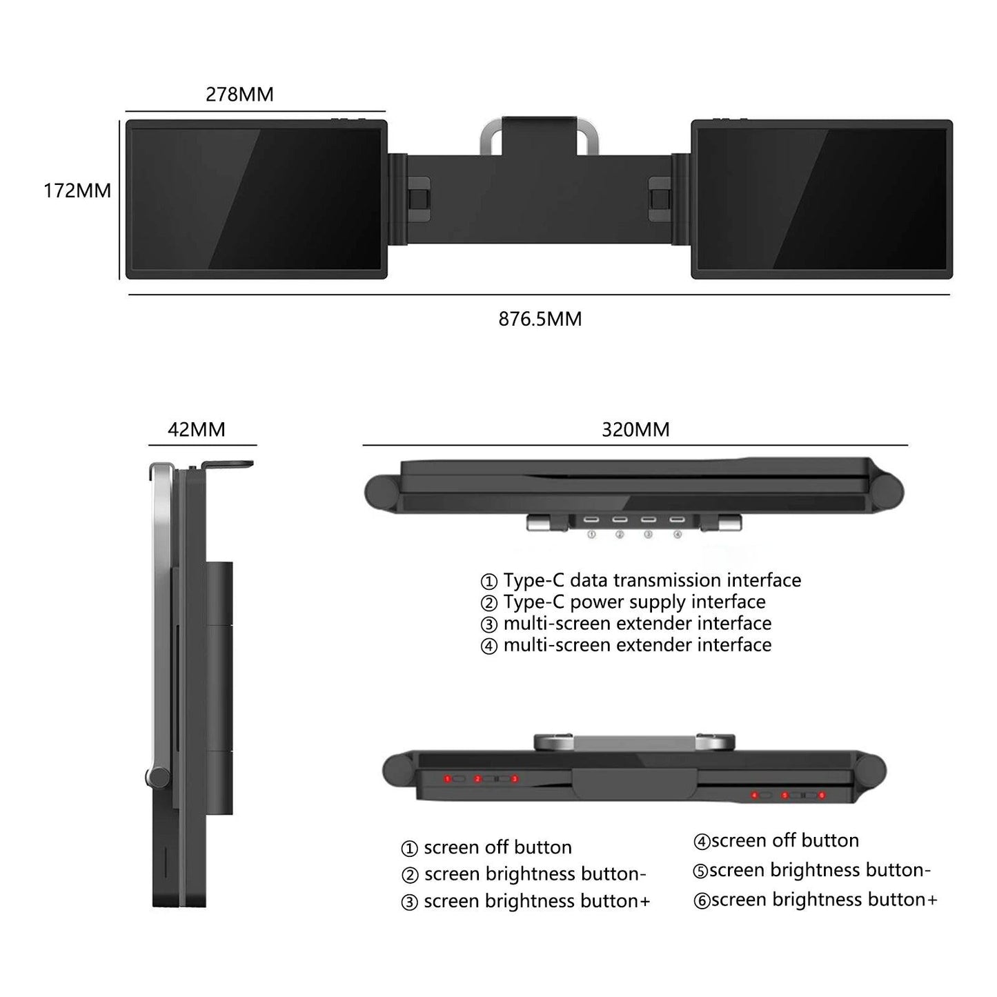 12 Inch Laptop Dual Monitor 1920*1080 HD IPS LCD Dual Monitor Screen Extender Laptops For Macbook Huawei - MANDOTOS