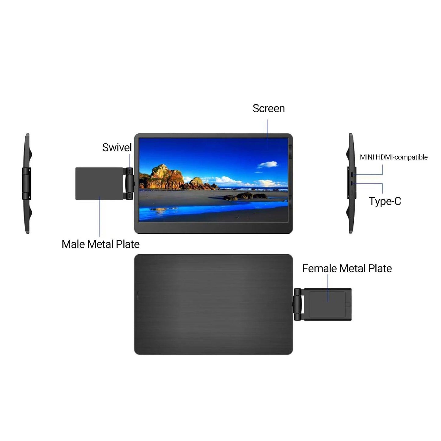 12 Inch Laptop Dual Monitor 1920*1080 HD IPS LCD Dual Monitor Screen Extender Laptops For Macbook Huawei - MANDOTOS