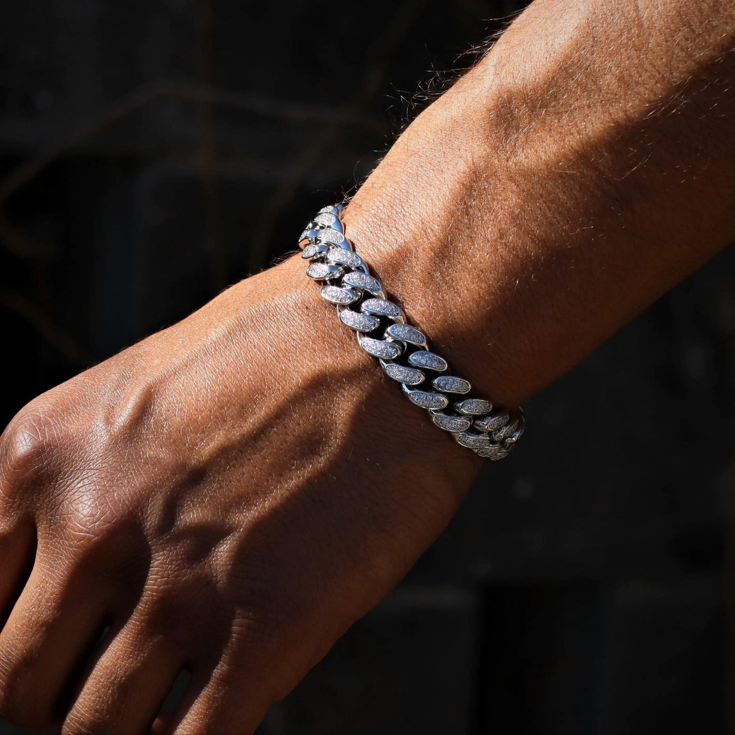 12mm White Gold Diamond Cuban Link Bracelet - MANDOTOS
