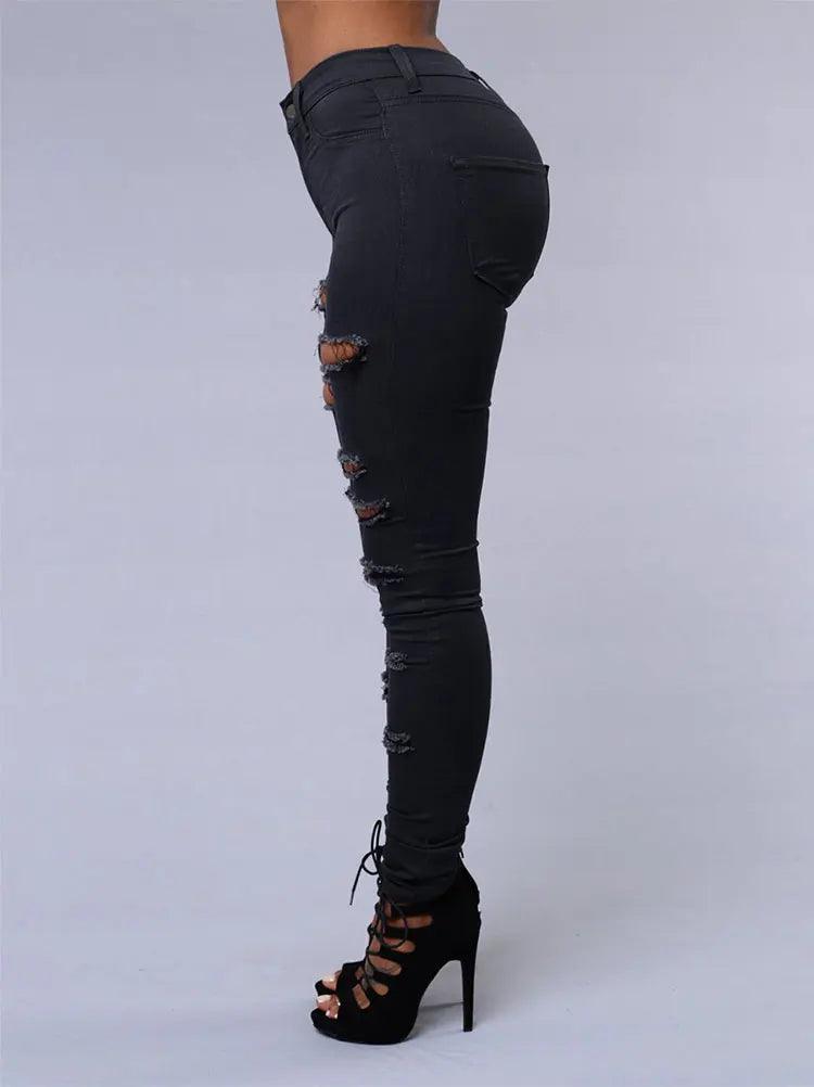 2025 Women's Stretch Skinny Ripped Hole Washed Denim Jeans Female High Waist Pencil Y2k Pants Jeans Ladies Casual Trousers Pants - MANDOTOS