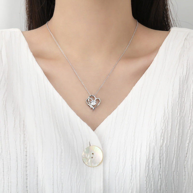 Zircon Double Love Necklace With Rhinestones Ins Personalized Heart-shaped Necklace Clavicle Chain Jewelry For Women Valentine's Day - MANDOTOS