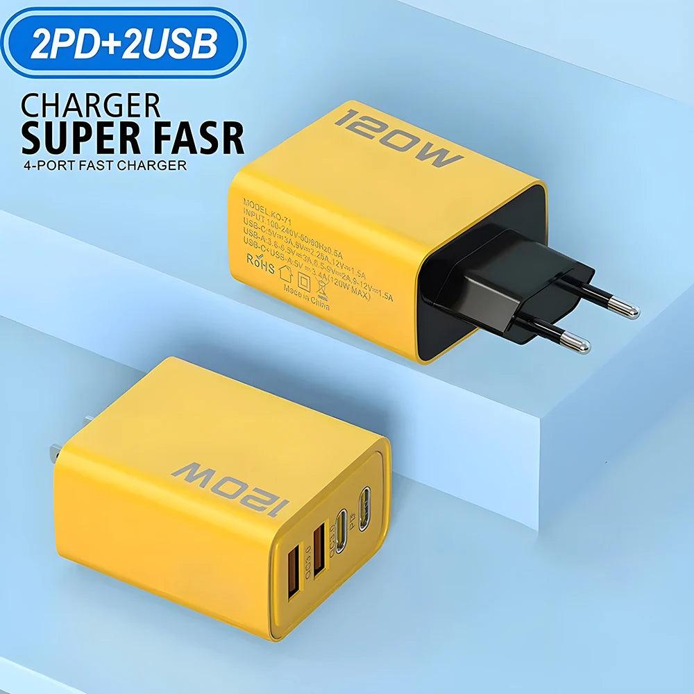 4 Ports USB C PD Charger Quick Charge 3.0 Type C USB Phone Chargers Fast Charging Adapter For iPhone 15 14 Samsung Xiaomi Huawei - MANDOTOS