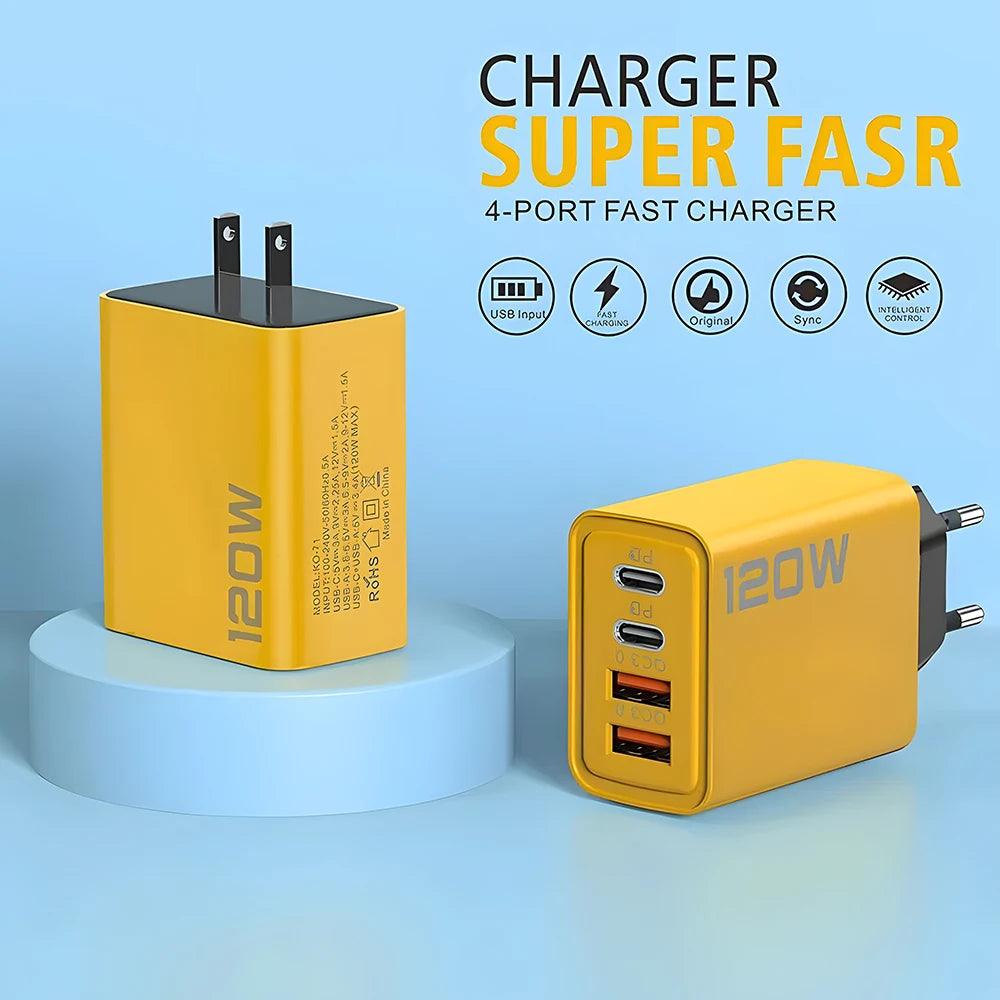 4 Ports USB C PD Charger Quick Charge 3.0 Type C USB Phone Chargers Fast Charging Adapter For iPhone 15 14 Samsung Xiaomi Huawei - MANDOTOS