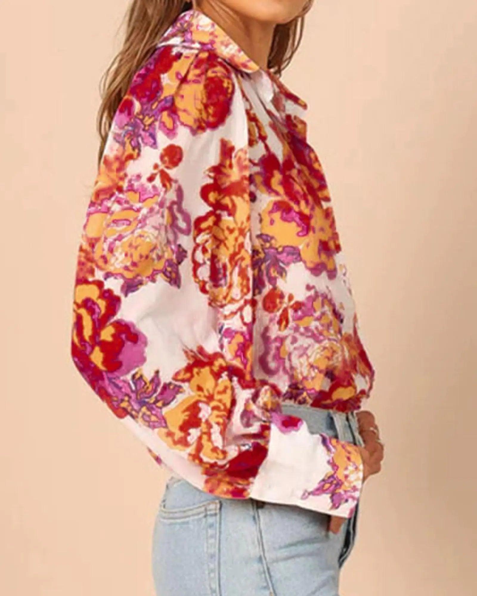 BTFBM Women's Boho V-Neck Button-Down Blouse - MANDOTOS