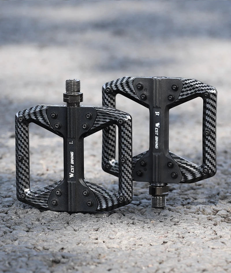 WEST BIKING MTB Integrated Pedals 3 Bearing Ultralight Flat Pedals Aluminum Alloy Nylon Carbon Fiber Coating Specialized Pedals