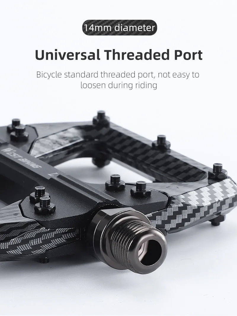 WEST BIKING MTB Integrated Pedals 3 Bearing Ultralight Flat Pedals Aluminum Alloy Nylon Carbon Fiber Coating Specialized Pedals