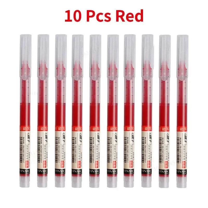 10Pcs/set High Quality Needle Type Gel Pens Straight Liquid Ballpoint Pen Kawaii Stationery School Office Supplies Writing - MANDOTOS