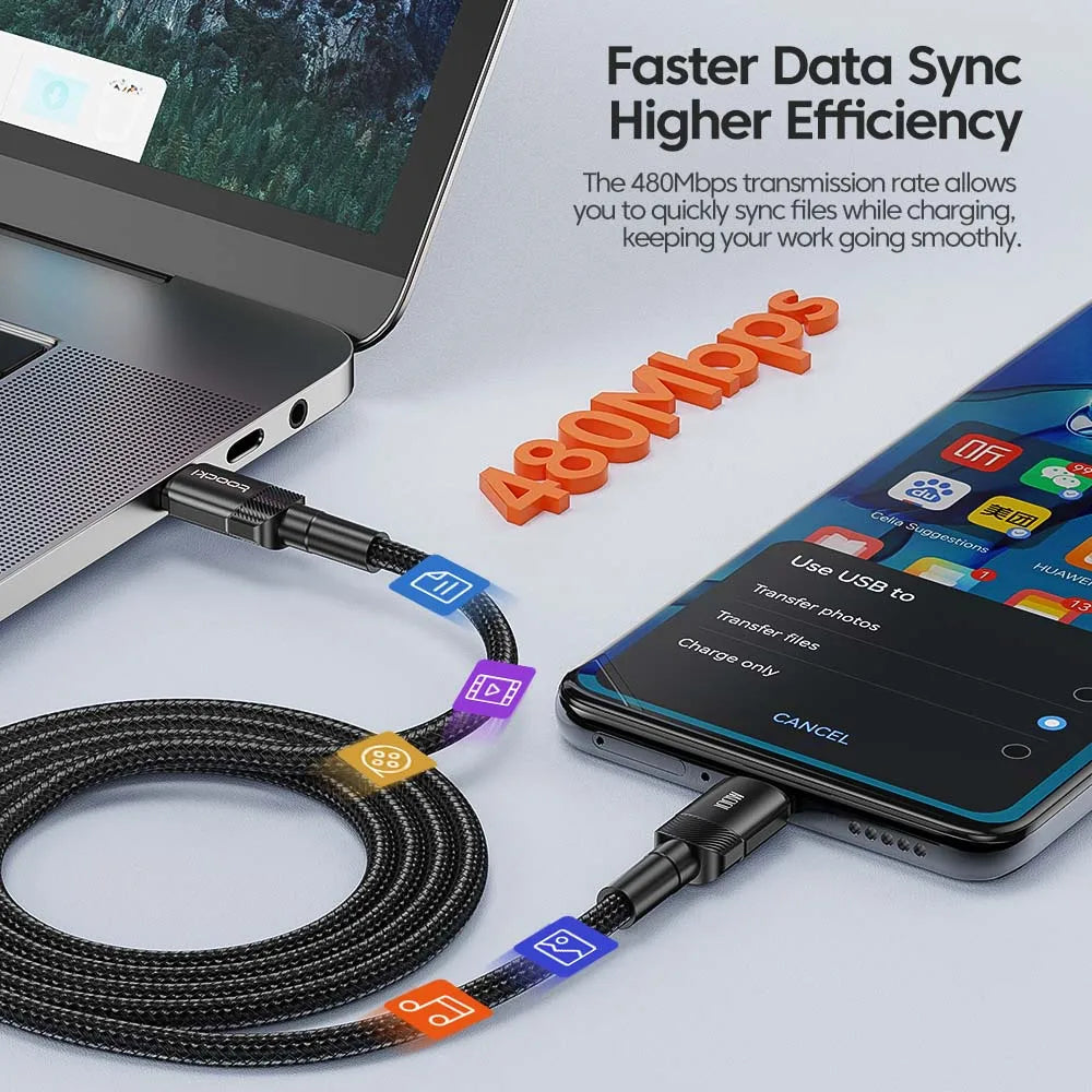 Toocki 100W Type C to USB C Cable PD 3.0 Quick Charge 4.0 Fast Charging Type C to Type C for iPhone 15 Macbook Samsung Xiaomi - MANDOTOS