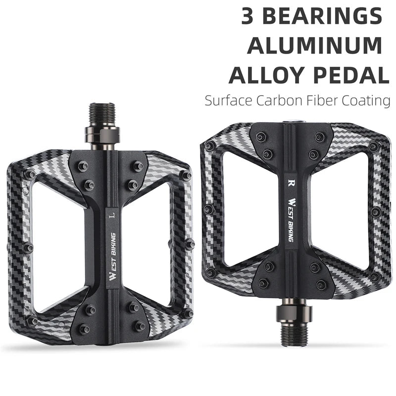 WEST BIKING MTB Integrated Pedals 3 Bearing Ultralight Flat Pedals Aluminum Alloy Nylon Carbon Fiber Coating Specialized Pedals