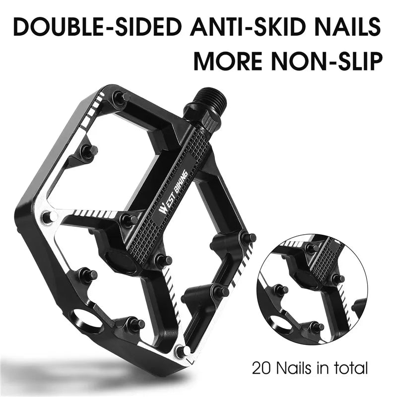 WEST BIKING Bicycle Pedals Sealed DU Bearing Nonslip Pedal Mountain Road Bike Cycling Alloy MTB Pedal Bicycle Accessories