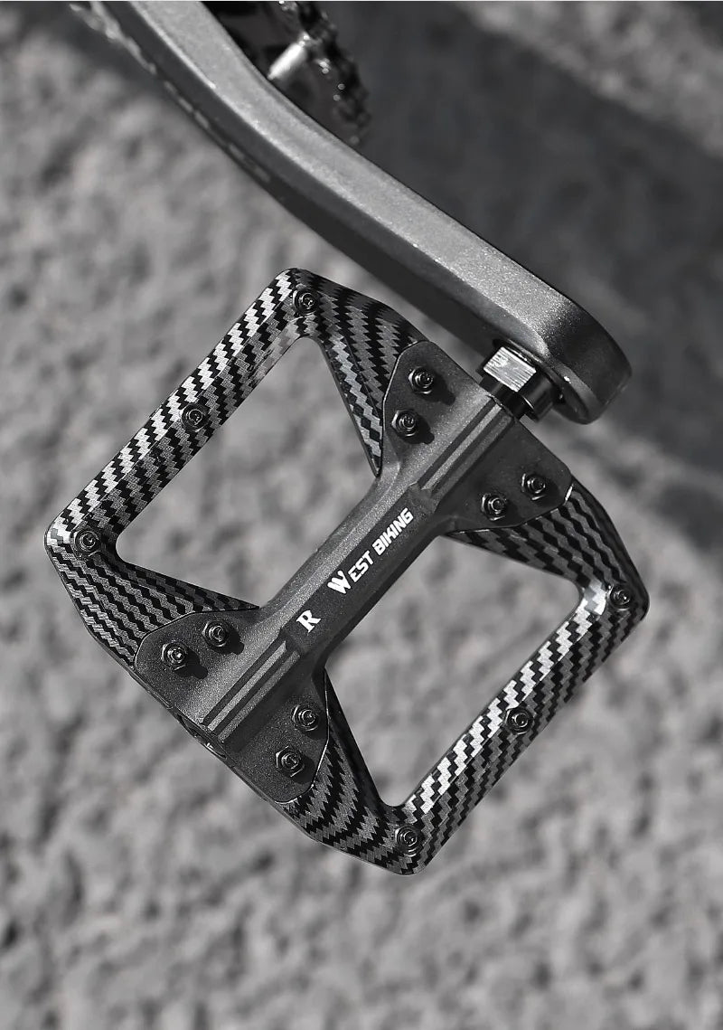 WEST BIKING MTB Integrated Pedals 3 Bearing Ultralight Flat Pedals Aluminum Alloy Nylon Carbon Fiber Coating Specialized Pedals