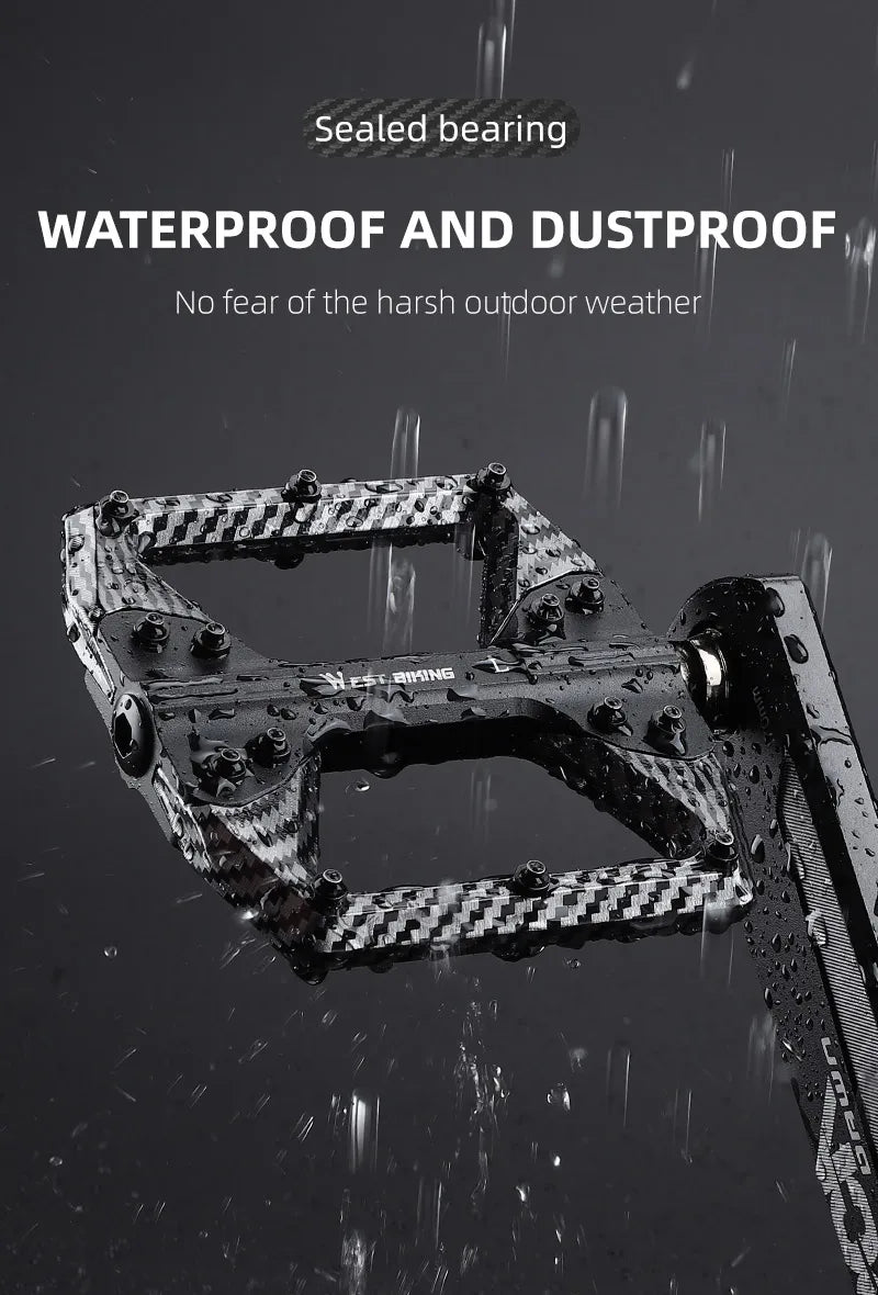 WEST BIKING MTB Integrated Pedals 3 Bearing Ultralight Flat Pedals Aluminum Alloy Nylon Carbon Fiber Coating Specialized Pedals