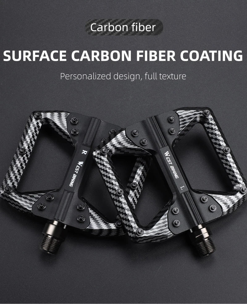 WEST BIKING MTB Integrated Pedals 3 Bearing Ultralight Flat Pedals Aluminum Alloy Nylon Carbon Fiber Coating Specialized Pedals