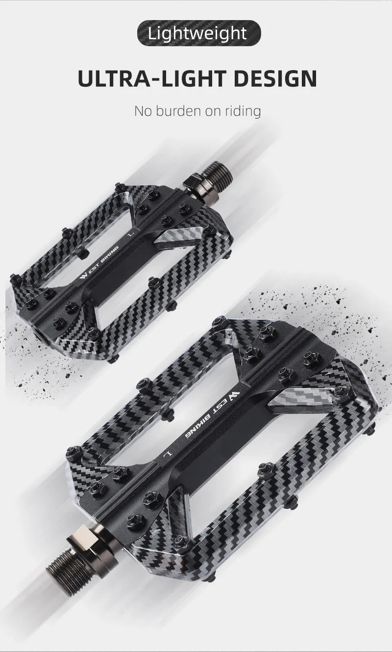 WEST BIKING MTB Integrated Pedals 3 Bearing Ultralight Flat Pedals Aluminum Alloy Nylon Carbon Fiber Coating Specialized Pedals