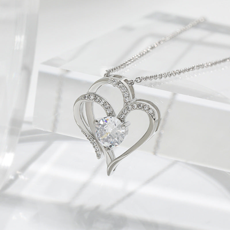 Zircon Double Love Necklace With Rhinestones Ins Personalized Heart-shaped Necklace Clavicle Chain Jewelry For Women Valentine's Day - MANDOTOS