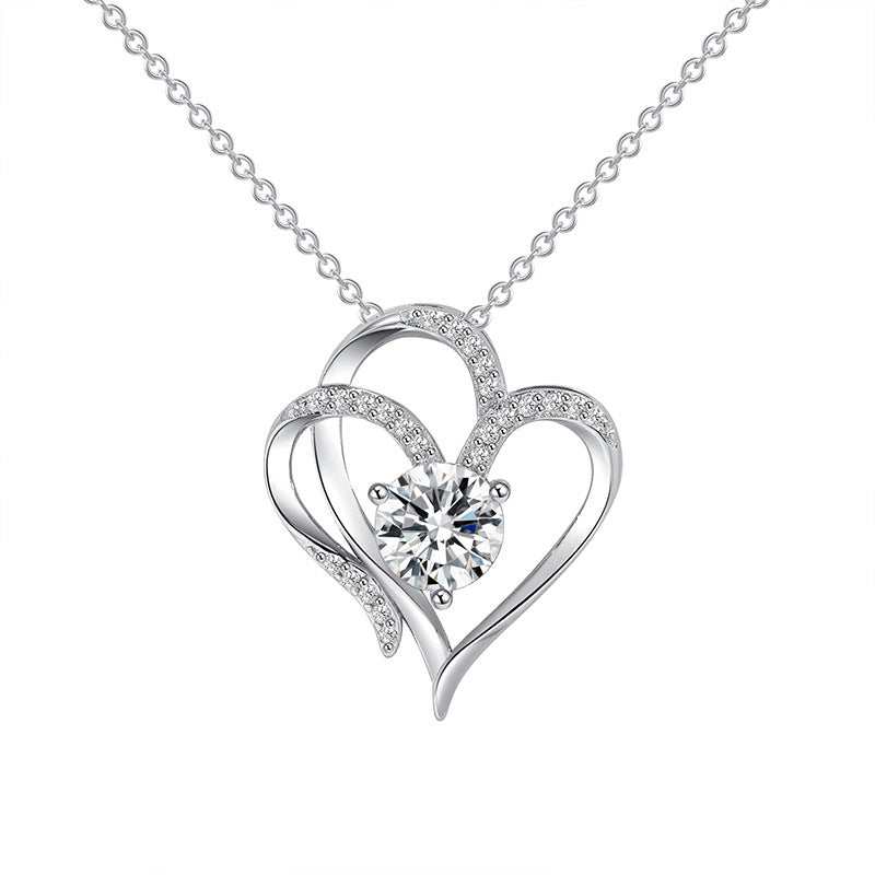 Zircon Double Love Necklace With Rhinestones Ins Personalized Heart-shaped Necklace Clavicle Chain Jewelry For Women Valentine's Day - MANDOTOS