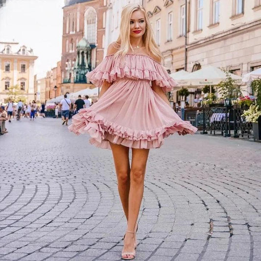 Chiffon Ruffled Summer Pleat Dress - MANDOTOS