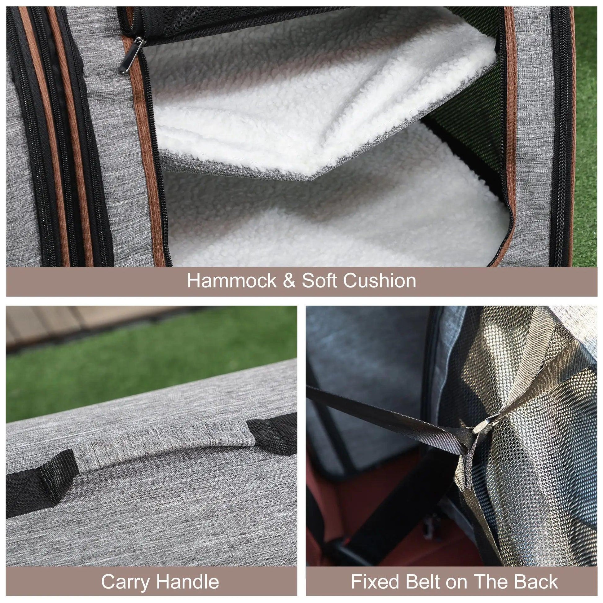 Dual Compartment Portable Cat Carrier, Padded with Storage, Grey - MANDOTOS
