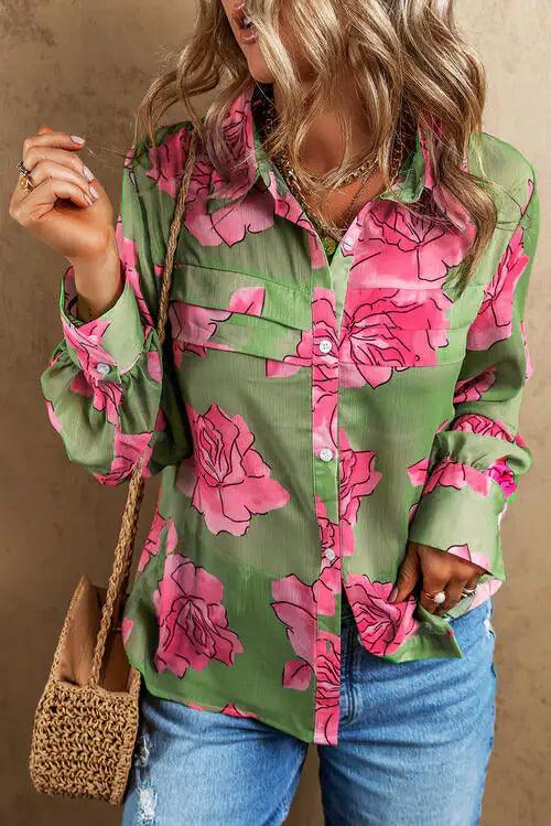 Floral Elegance Long Sleeve Shirt - MANDOTOS