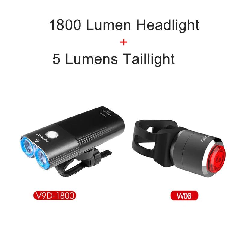 GACIRON 400 - 1800 Lumens Bicycle Front Light USB Rechargeable Cycling Headlight Flashlight MTB Road Bike Waterproof LED Head Lamp - MANDOTOS