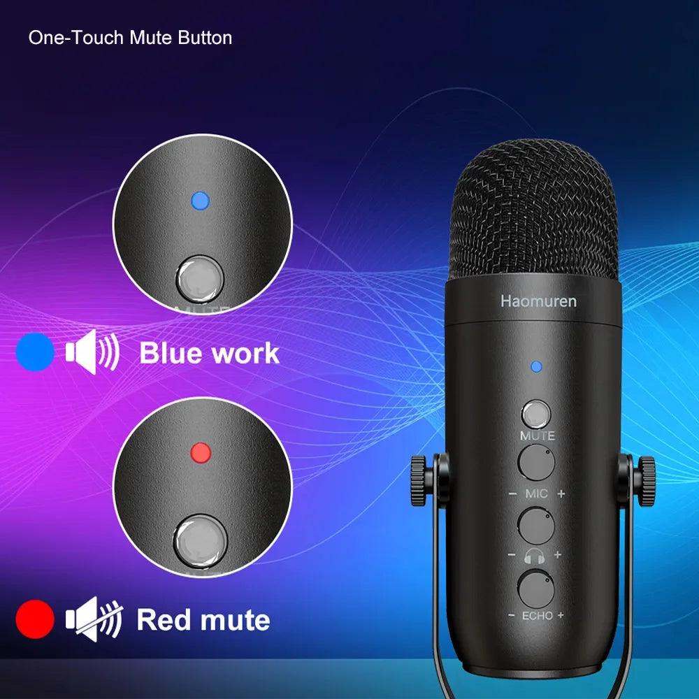 Haomuren Professional USB Streaming Podcast PC Microphone Studio Cardioid Condenser Mic Kit with Boom Arm For Recording YouTube - MANDOTOS