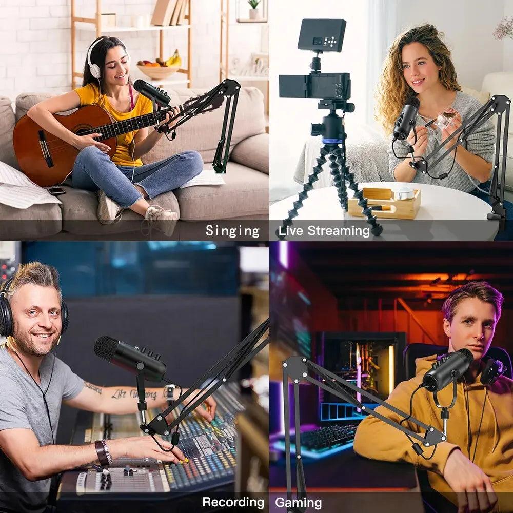 Haomuren Professional USB Streaming Podcast PC Microphone Studio Cardioid Condenser Mic Kit with Boom Arm For Recording YouTube - MANDOTOS