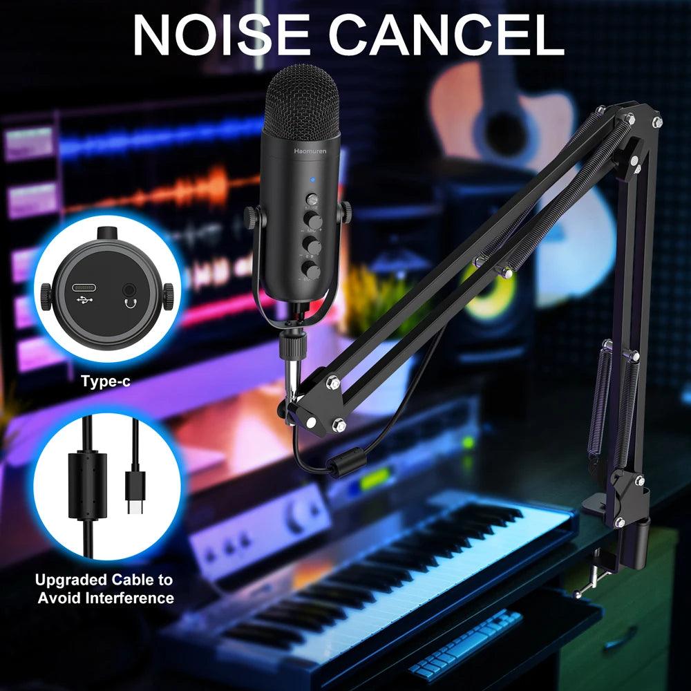 Haomuren Professional USB Streaming Podcast PC Microphone Studio Cardioid Condenser Mic Kit with Boom Arm For Recording YouTube - MANDOTOS