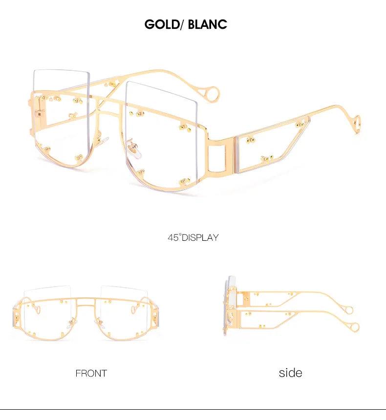 Hollow Out Oversized Women Square Sunglasses 2022 Brand Designer Men Sun Glasses Big Frame Oculos De Sol Feminino Sunglasses - MANDOTOS