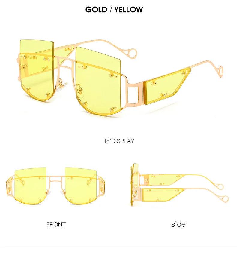 Hollow Out Oversized Women Square Sunglasses 2022 Brand Designer Men Sun Glasses Big Frame Oculos De Sol Feminino Sunglasses - MANDOTOS
