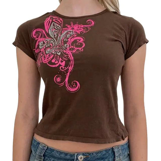 Ladies' Retro Print Crop Tee - MANDOTOS