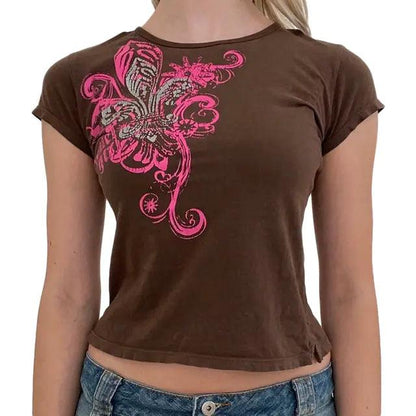 Ladies' Retro Print Crop Tee - MANDOTOS