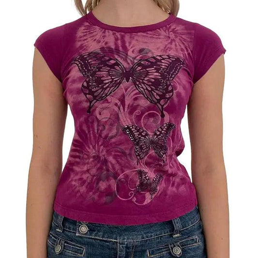 Ladies' Retro Print Crop Tee - MANDOTOS