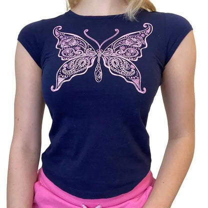 Ladies' Retro Print Crop Tee - MANDOTOS