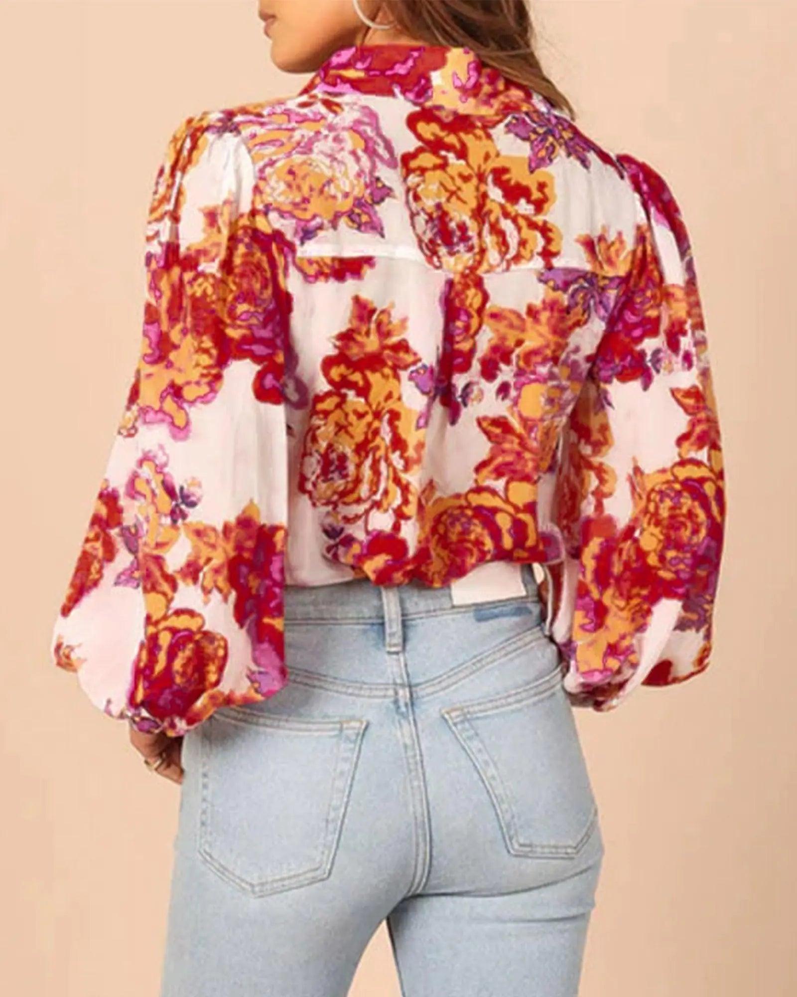 BTFBM Women's Boho V-Neck Button-Down Blouse - MANDOTOS