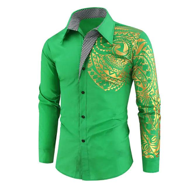 Luxury Gold Black Shirt Men New Slim Fit Long Sleeve - MANDOTOS