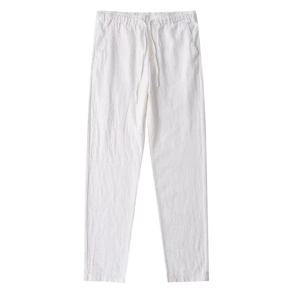 Men's Cotton Linen Pants Male Autumn New Breathable Solid Color Linen Trousers Fitness Streetwear Back With Pocket - MANDOTOS