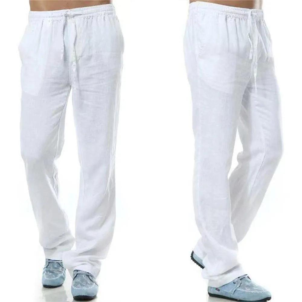 Men's Cotton Linen Pants Male Autumn New Breathable Solid Color Linen Trousers Fitness Streetwear Back With Pocket - MANDOTOS
