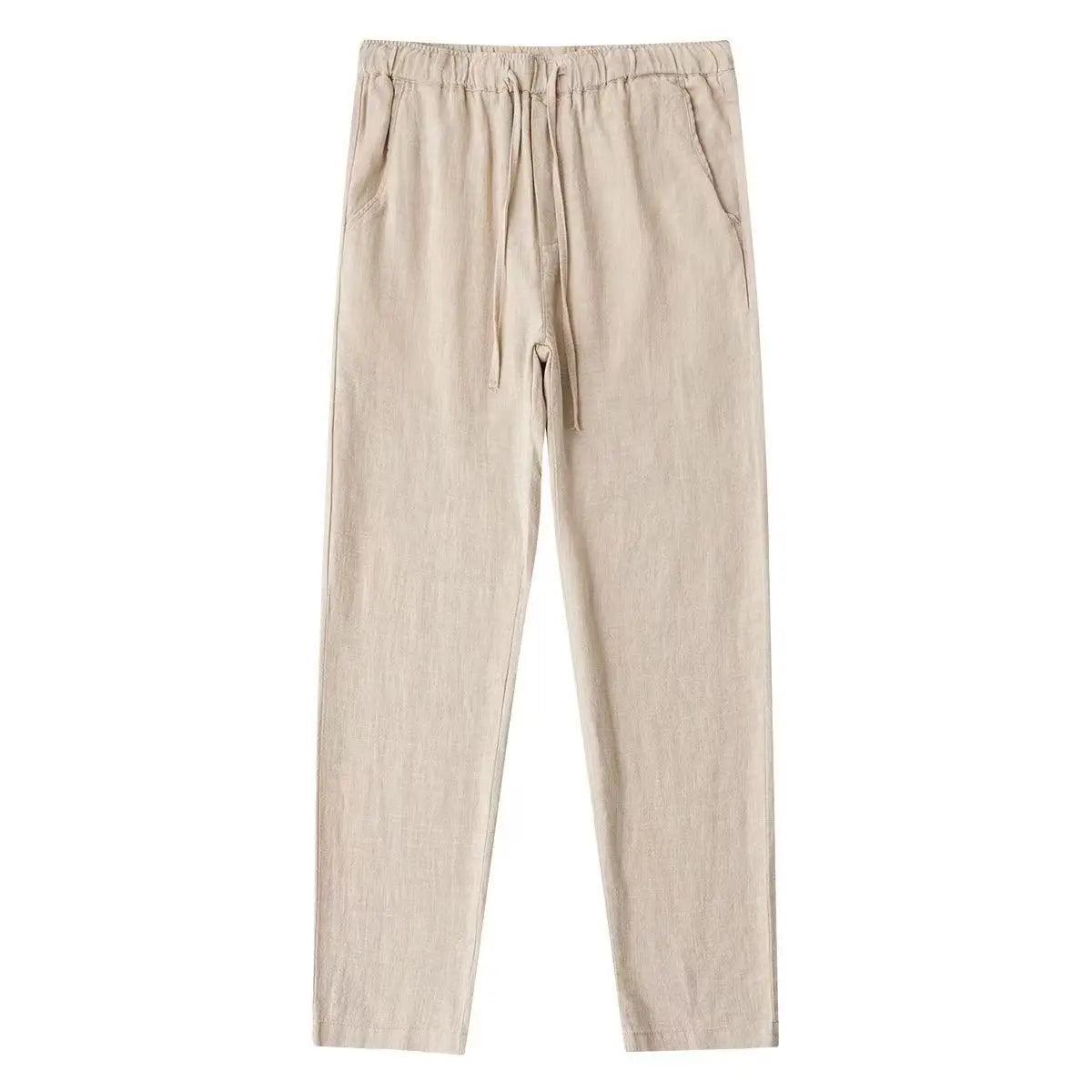 Men's Cotton Linen Pants Male Autumn New Breathable Solid Color Linen Trousers Fitness Streetwear Back With Pocket - MANDOTOS
