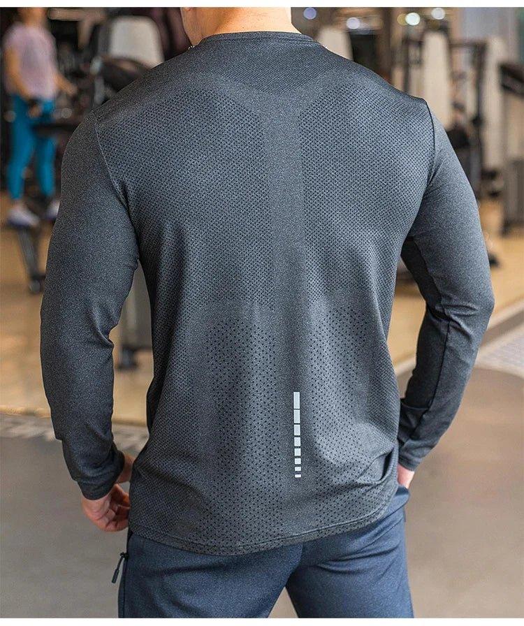 Men's Sports Fitness Long Sleeve Outdoor Badminton Quick Dry Training Shirt Casual Thin Running Top Bodybuilding Sportswear - MANDOTOS