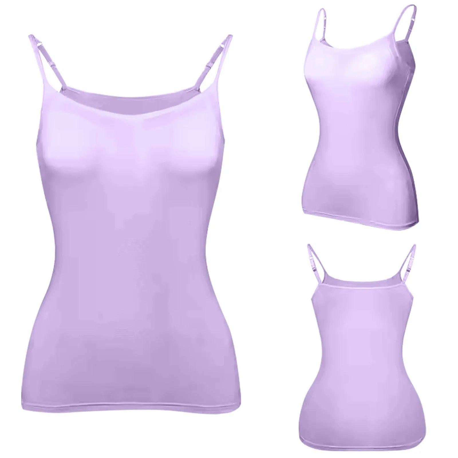 Padded Bra Tank Top Women Modal Spaghetti Solid Cami Top Vest Female Adjustable Camisole With Built In Bra Fitness Clothing - MANDOTOS