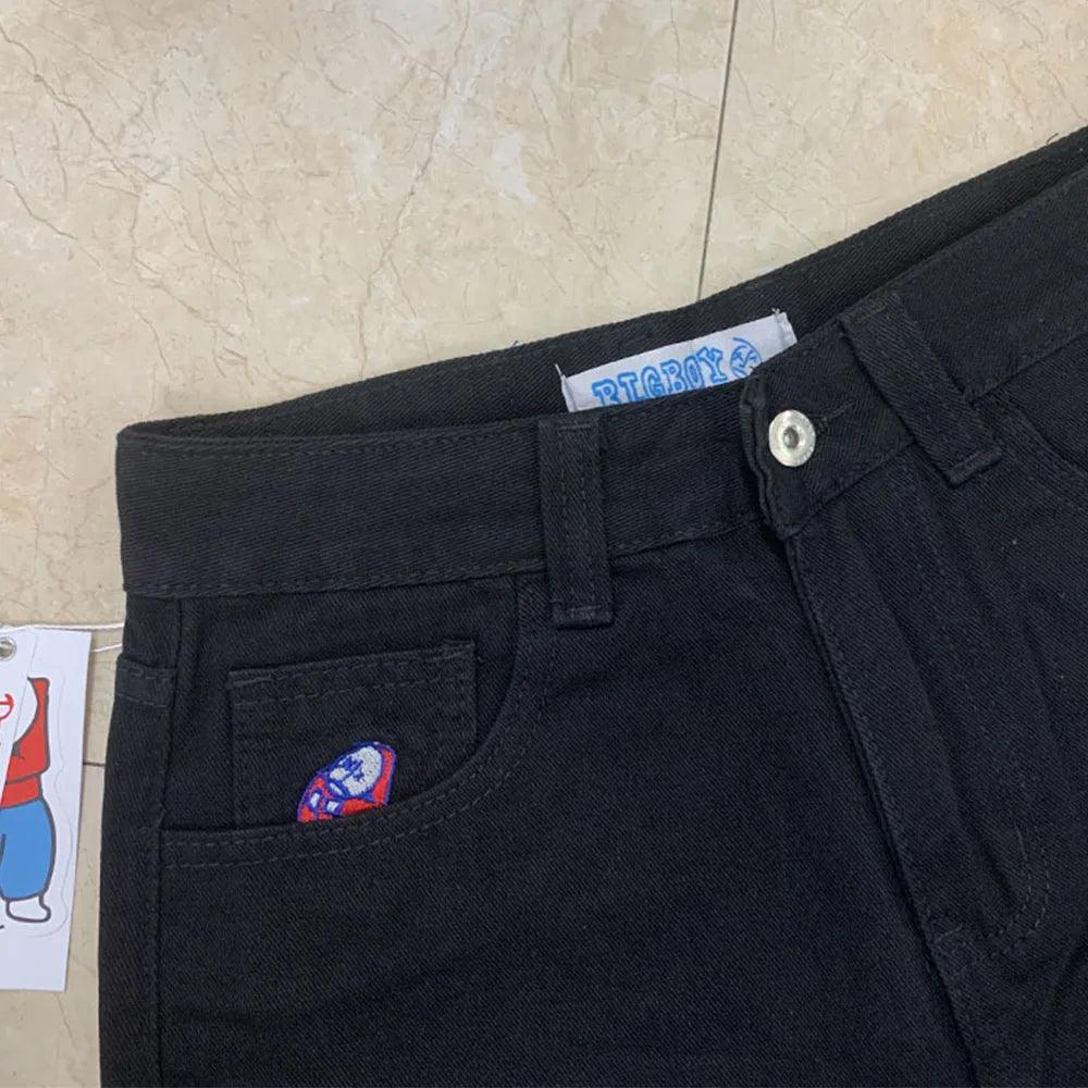 Polar Big Boy Embroidery Jeans Y2K Pants Streetwear Gothic Cartoon Blue Baggy Jeans Retro Punk Rock High Waist Denim Trousers - MANDOTOS