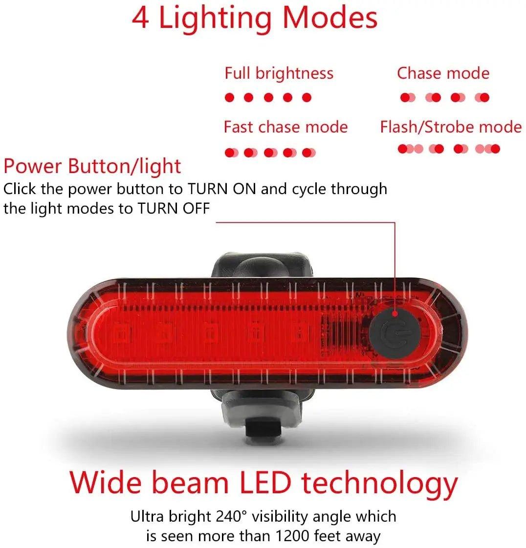 Rear Bike Tail Light USB Rechargeable Red Ultra Bright Taillights Fit On Bicycle Easy to Install for Cycling Safety - MANDOTOS