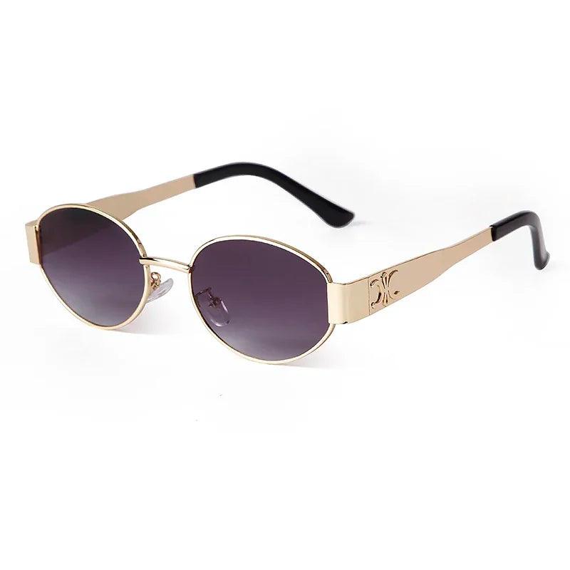 Retro Metal Frame Pilot Oval Sunglasses Women Men Brand Designer Vintage Round Sun Glasses Luxury 90s Green Lens Shades Male UV - MANDOTOS