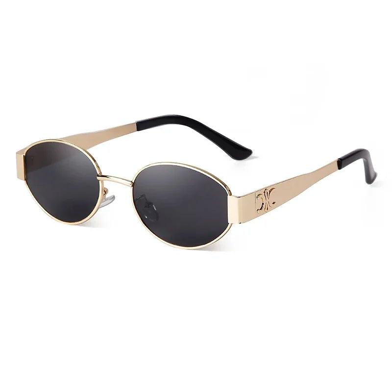 Retro Metal Frame Pilot Oval Sunglasses Women Men Brand Designer Vintage Round Sun Glasses Luxury 90s Green Lens Shades Male UV - MANDOTOS