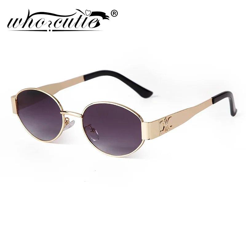 Retro Metal Frame Pilot Oval Sunglasses Women Men Brand Designer Vintage Round Sun Glasses Luxury 90s Green Lens Shades Male UV - MANDOTOS