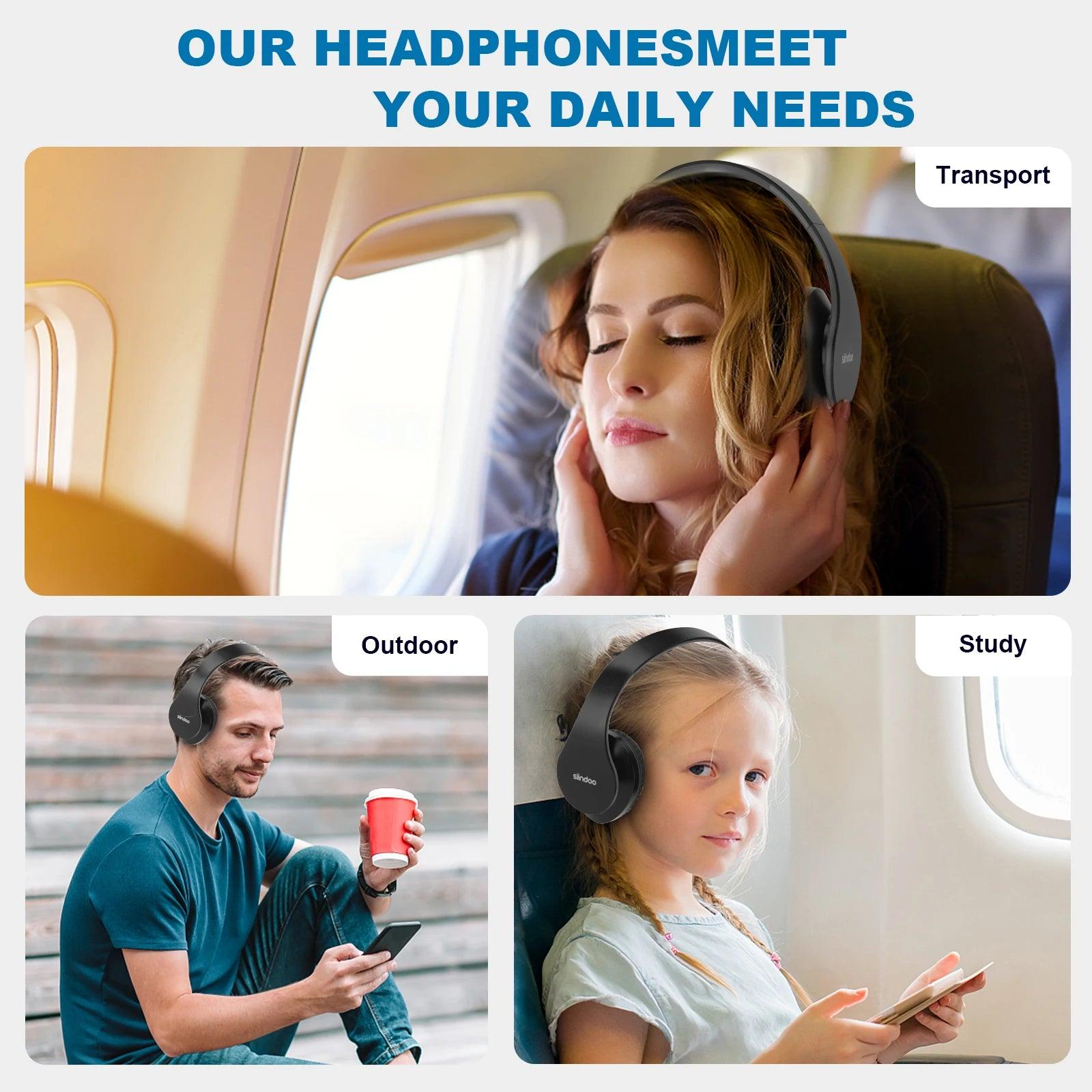 Siindoo JH-812 Black Bluetooth Headphone Foldable Stereo Music Earphones FM and Support SD Card with Mic for Mobile Samsung PC - MANDOTOS