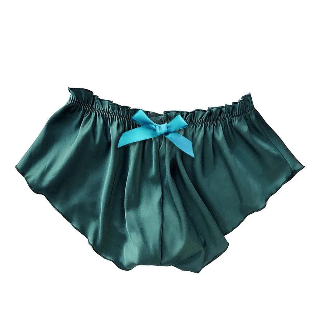 Silk Satin Sexy Panties Simple Flowers Floral Printed Lace Pajamas Underwear Fashionable Oversized Women Shorts Under Wears - MANDOTOS