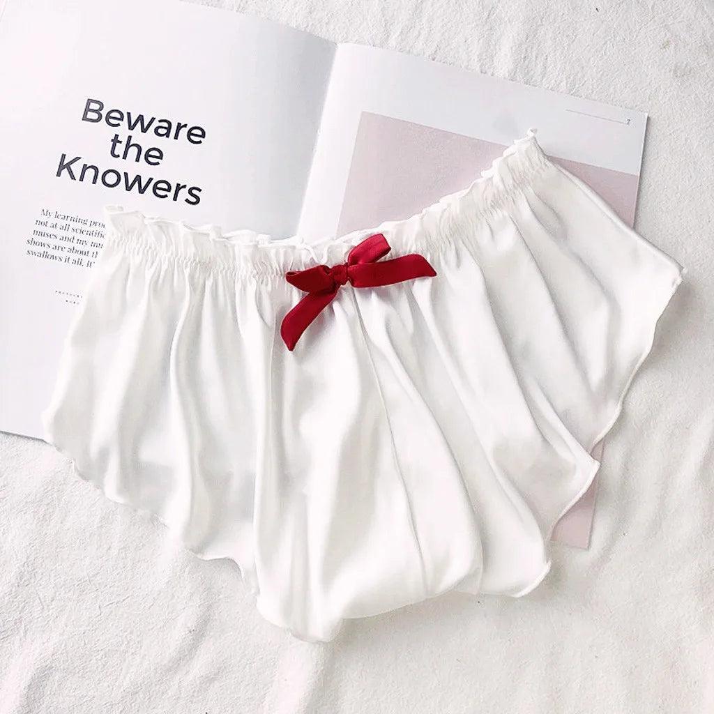 Silk Satin Sexy Panties Simple Flowers Floral Printed Lace Pajamas Underwear Fashionable Oversized Women Shorts Under Wears - MANDOTOS